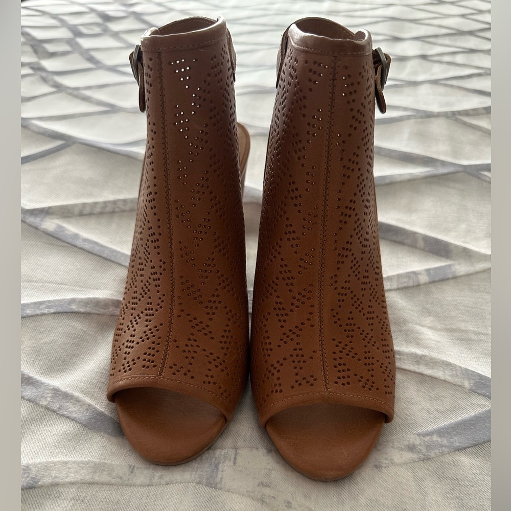 Lucky Brand Brown Peep-Toe Ankle Boots